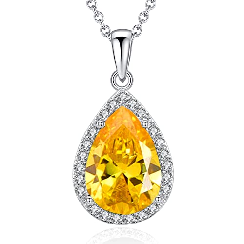 VONSSY Classic Oval Pendant Gemstone Necklace | Crystal Ruby Waterdrop Birthstone Teardrop Emerald Sapphire Necklace | 18K Platinum Plated Chain