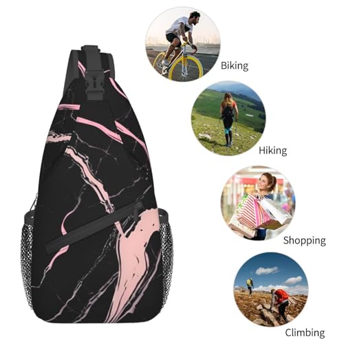 Bolso Bandolera Negro con Estampado Mármol para Senderismo miniatura 6