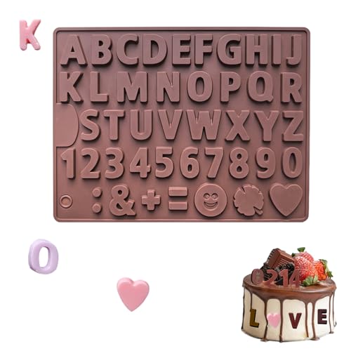 Moldes de Silicona Letras,Silicona con Forma de Alfabeto,Molde de Silicona con Letras y Números,26 letras, 0-9 números,Para Hacer Chocolate,Dulce de azúcar,Galletas