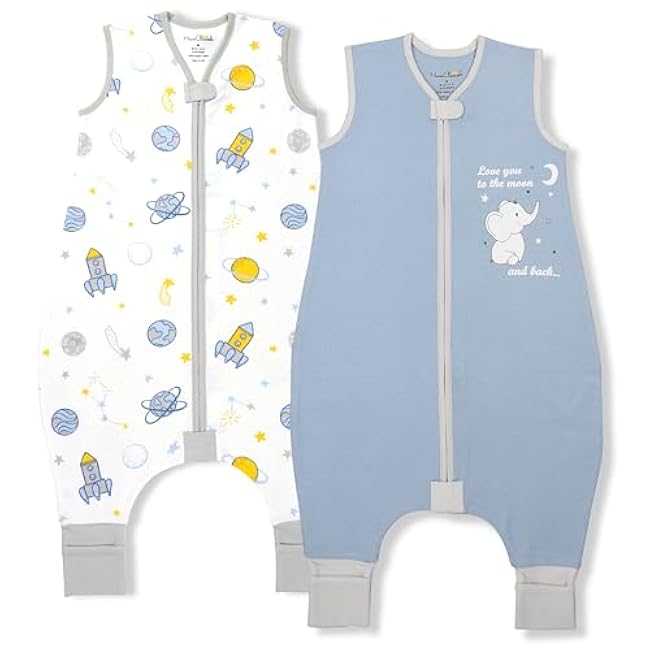 Toddler Sleep Sack with Feet, 0.5 TOG Organic Cotton Baby Sleeping Bag with Legs, Baby Wearable Blankets for Walkers w/ 2-Way Zipper, Baby Sleep Sack for Girls & Boys, Early Walker 18-36 Month