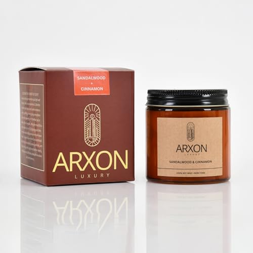 Image of Arxon Aromatherapy Soy Wax Scented Candle | Sleep /Destress - Focus /Meditate - Relax /Calm - Refresh /Rejuvenate | 100g Each, 30Hrs Burn Time | Corporate Gifting Sandalwood & Cinnamon