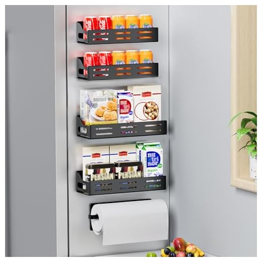 Carwiner 5 Pack Magnetic Spice Rack for Refrigerator with Paper Towel Holder, Magnetic Refrigerator Organizer, Strong Magnetic Fridge Shelf, Rustproof Side Fridge Storage Rack for Kitchen