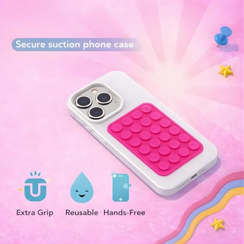 Image of SUCKY Silicone Suction Phone Case Adhesive Octo Cup Buddy Mount - Anti-Slip Holder, Hands-Free Phone Accessory for iPhone & Android - Sticky Grip for Selfies, Videos - Hot Pink