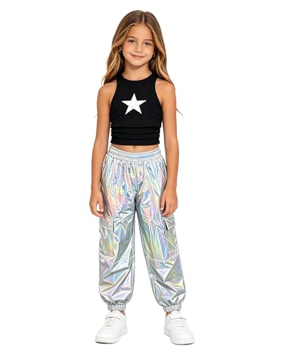 Image of SANGTREE Girls' 2 Piece Outfits T-Shirt and Drawstring Cargo Jogger Pants Clothing Set, 4-14 Years