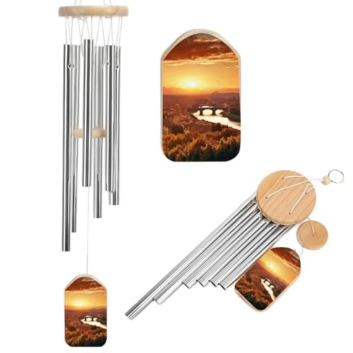 Outdoor Wind Chimes, Sunset View Printed Wind Chimes,Simple Wind Chimes,Curtain Wind Chimes for Home Decoration