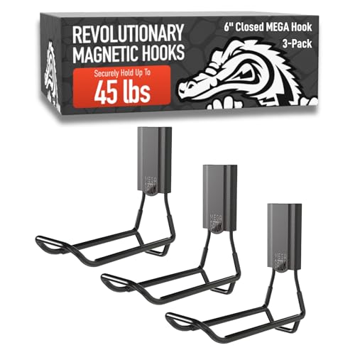 GATOR MAGNETICS MEGA 6 in Closed Hooks 45 lb Heavy Duty Magnetic Hooks for Steel Surfaces Patented Easy-Release Non-Slip Grip Storage & Organization Garage Home Tools & Gear Storage 3 Pack