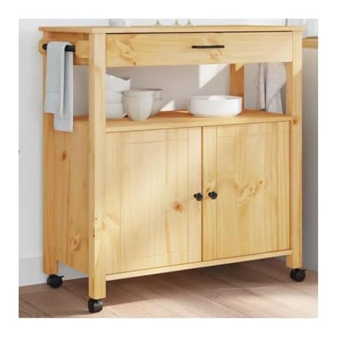 TXRRZMI Kitchen Trolley Monza 33.1"X15.7"X35.4" Solid Wood Pine 376106 Easy to install Cover