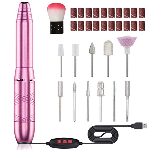 Electric Nail Drill, Portable Professional Electric Nail Drill Kit For Acrylic, Gel Nails, Manicure Pedicure Polishing Shape Tools with 20 Sanding Bands, for Home Salon Use, Purple