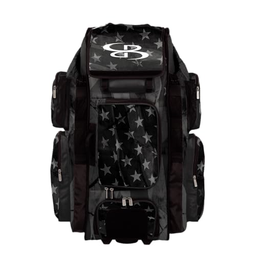 Boombah Superpack XL Rolling Bat Bag - 35.5" x 13.5" x 10" - Telescopic Handle - Holds 8 Bats - Wheeled Version - USA Delta Black Ops Charcoal/Black/White