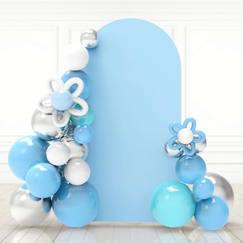 Babenest 7.2Ft Baby Blue Wedding Arch Cover Spandex Fitted Backdrop for Photography Round Top Chiara Stand for Party Ceremony Birthday Baby Shower Anniversary Decoration