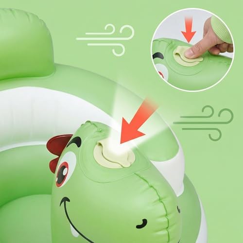 Etiin Inflatable Baby Seat 3D Dinosaur for 6-36 Months Baby Boys & Girls — Built-in Pump, Food-Grade PVC, Wide Anti-Tip Base, Portable Floor Chair, Blow Up Chair Sit Up Practice, Green — view 6