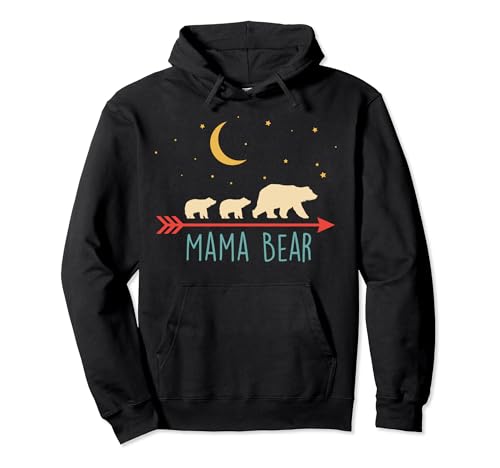 Mama Bear Gift with 2 Cubs - Retro Style Pullover Hoodie