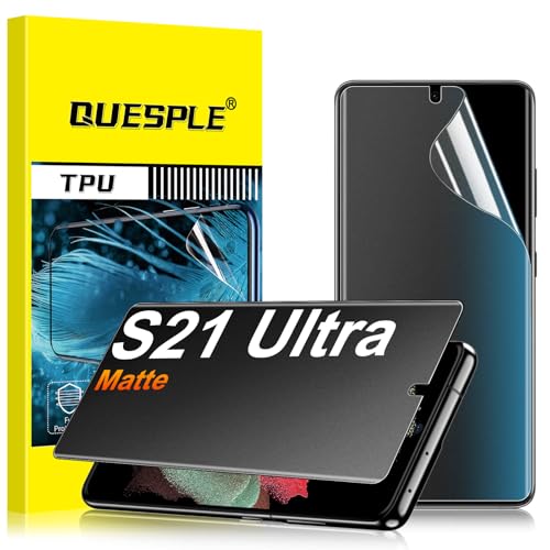 QUESPLE 2 Pack for Samsung Galaxy S21 Ultra Anti-Glare Matte Privacy Screen Protector 6.8 inch Smooth and Responsive Touch Flexible EPU Film [Support Fingerprint Unlock] [Self-Healing] [Not Glass]