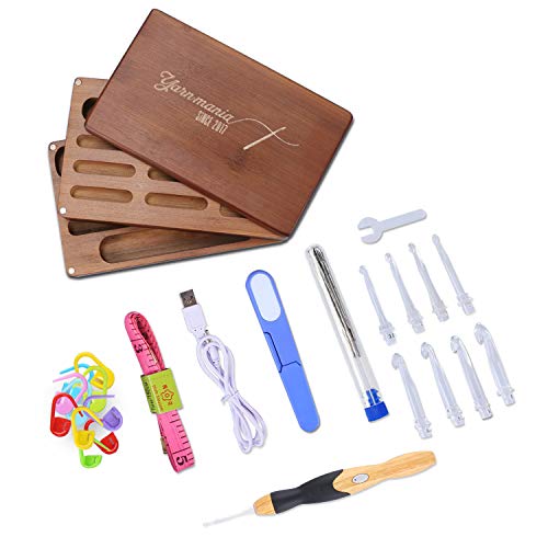 Rechargeable Light Up Crochet Hook Set in Wooden Box