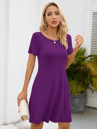 Image of KORSIS Summer Women's Dress Casual T-Shirt Short Sleeve Dresses Swing Flowy Beach Vacation Work Sundress with Pockets