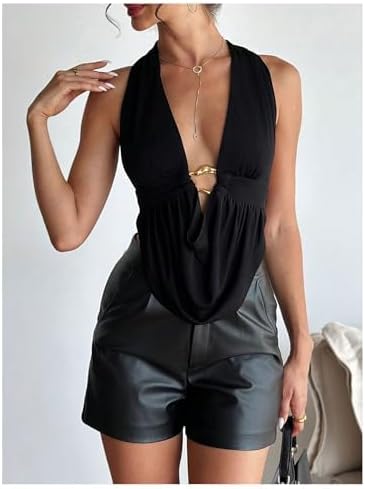 Women's Cute Summer Y2K Halter Top Sexy V Neck Tie Open Back Sleeveless Backless Going Out Tops for Women Club Party - Image 5