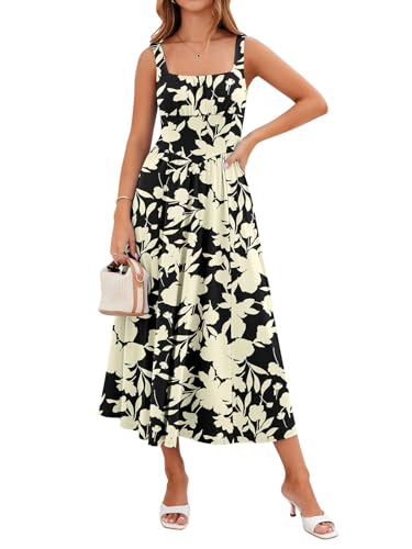 Image of YIOYOLA Womens Casual Summer Dress with Pockets | Sleeveless Square Neck Flowy A-Line Midi Sundress for Beach & Wedding Guest