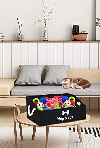 Image of Morezi Large Dog Toy bin Puppy Shallow Toy Baskets - Perfect for Collapsible Bin for Living Room, Playroom, Closet, Home Organization - Black - Rectangle - Dog