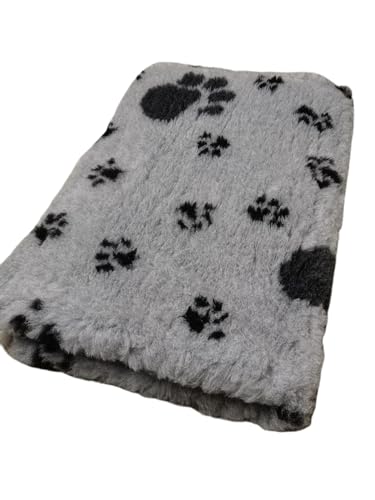 Krambambulishop.de Vet-Bed Softbed Dry-Bed Hundebett Hundedecke Vetbed Trockenbett rutschfest 30mm (Hellgrau+Schwarze Pfoten, 100cm x 80cm)