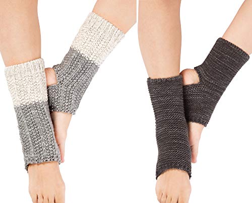 Cxapnstou 2Pair Stirrup Leg Warmers For Women Dancers Gym Socks Knitted Boot Cuffs Toppers(Light Grey,Dark Grey) #TOP8