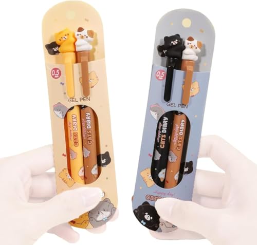 QOWIJEX 4 Piezas Kawaii Cartoon Cat Gel Pen, Friendship Pen, Couple Pen, Cute Stationery Gift Pens with Writing Grips Lindo Material Escolar para Oficina