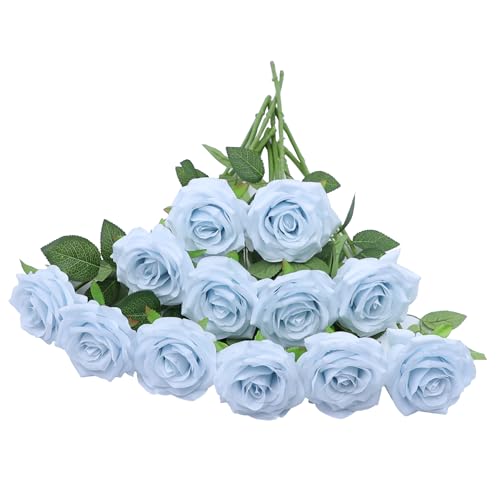 NEVISI Rose Artificial Flowers Artificial Rose Fake Rose Silk Rose Real Looking Fake Flowers with Stems for DIY Wedding Bouquets Tables Centerpieces Floral Arrangements (12, Ice Blue) by NEVISI - Used condition - US$12.90