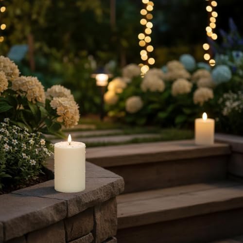 Image of ANGELLOONG Outdoor Battery Candles Waterproof, 2 Pack 3 inchx4 inch LED Candles Flickering, Electric Candles with 6H Timer for Porch Decor, Garden Decor Home Styling