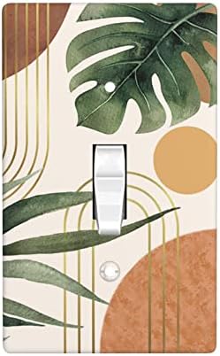 Green Leaf Mid Century Tropical Bohemian 1-Gang Toggle Boho Botanical Wall Switch Plate Cover Retro Decorative Light Switch Cover Board Wallplates for Teens Room Novelty Gift Kitchen Decor Bedroom