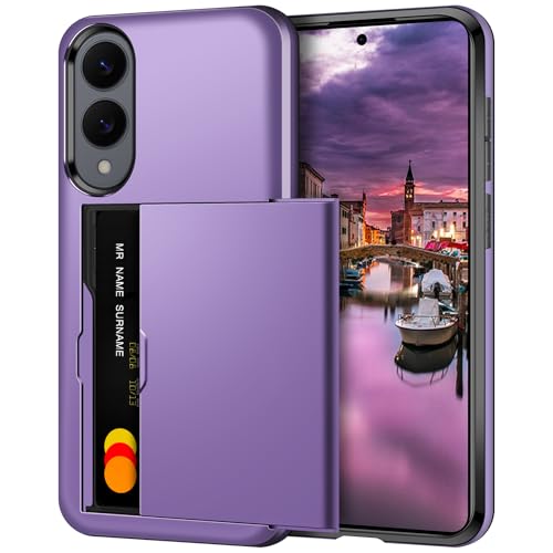 Coolden for Samsung S25 Edge Case with Card Holder Armor Shockproof Heavy Duty Protective Hard PC Back Soft TPU Bumper Hidden Card Slot Wallet Cases Cover for Samsung Galaxy S25 Edge Case (Purple)