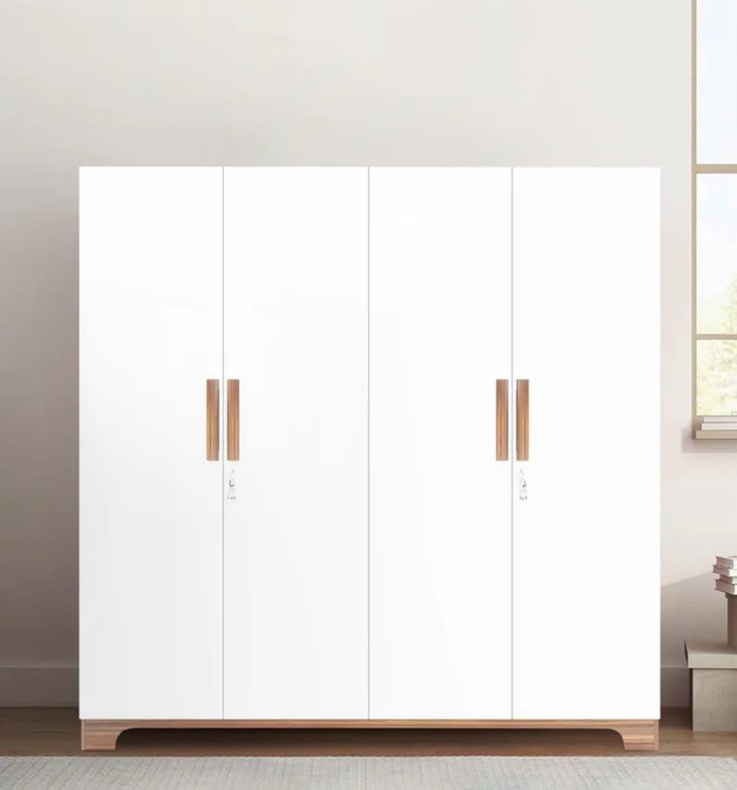 Engineered Wood Hexagon Furnitures 4 Door Wardrobe With Multiple Shelves And Drawers For Bedroom