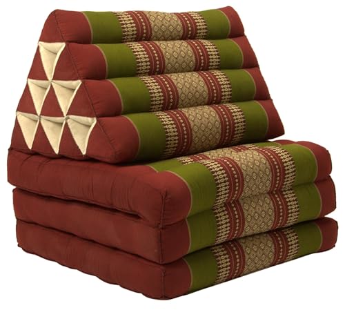 Fine Asianliving Colchón Tailandés de 3 Pliegues con Cojín Triangular Plegable Rojo Verde