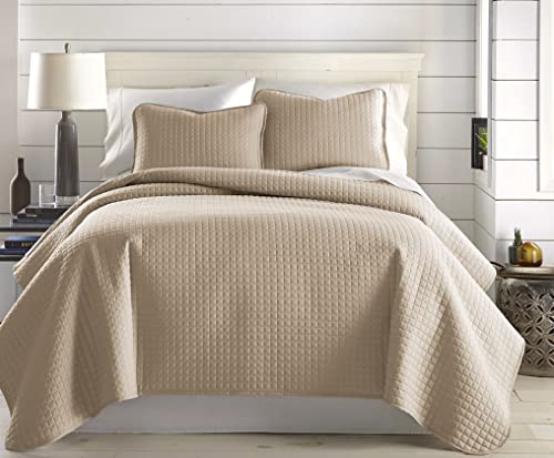 Southshore Fine Living, Inc. 3 Piece King Size Quilt Set, King, California King, Oversized, Lightweight, Embroidered, Square Stitched Bedspread Set, Easy Care, Soft Sand #TOP1
