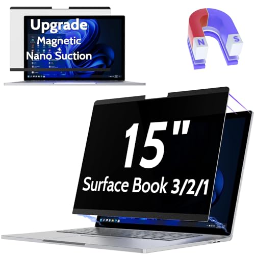 Image of Peslv Magnetic Privacy Screen for Surface Book 3 /2 /1 15 Inch, Removable Anti Blue Light Glare Filter, Black Security Private Apy Block Protector