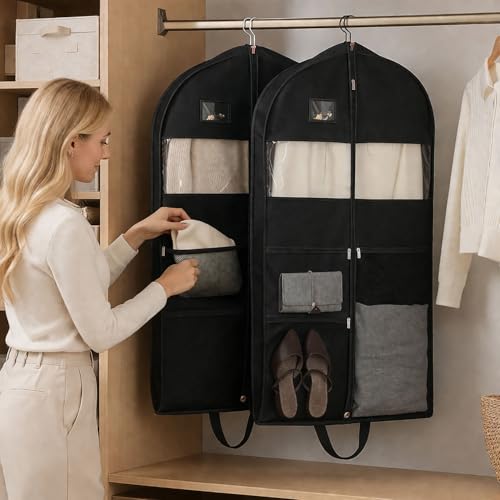 URMI Kleidersack Lang 152 x 60 x 10 cm, Kleidersack Hochwertig zum Aufhängen mit 3 Taschen und 10 cm Zwickel… – Ansicht 2
