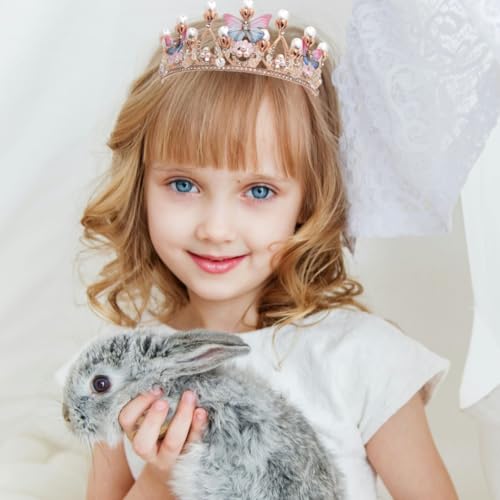 Diademe für Mädchen Kristall Tiara Perle Prinzessin Kostüm Krone Stirnband Blumenwettbewerb Braut Hochzeit Haarschmuck Cosplay, Geburtstag, Feier, Feiertag, Party Geschenk für 5-16 Jahre alt