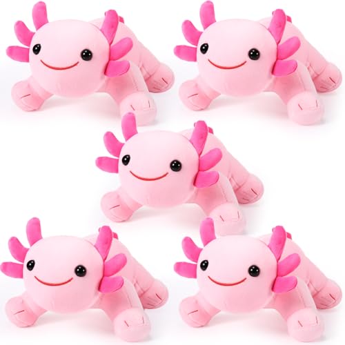 Image of Libima 5 Pcs 12 Inch Axolotl Stuffed Animal Pillow Doll Cute Soft Axolotl Stuffed for Birthdays Gift Home Decoration(Pink)