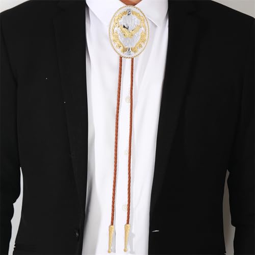 Image of GelConnie Brown Bolo Tie for Men Women Western Ties Mens Gold Bolo Tie Rodeo Cowboy Leather Necktie Cowgirl Tie Wedding