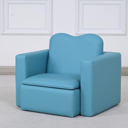 IKIFLY キッズ ソファ 子供用ソファーテーブル セット選べるカラー 肘掛けがテーブルになるソファ 組立不要 多機能 一人掛け 子ども用 チェア キッズルーム 子供部屋 リビング (ブルー)