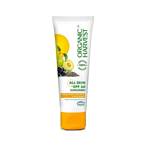 Image of All Skin Sunscreen SPF 60 PA+++ Organic| Certified Organic | Hybrid Sunscreen | Vitamin C | For Dry & Oily Skin | Broad Spectrum UVA-UVB & Blue Light Protection | Women & Men - 100g