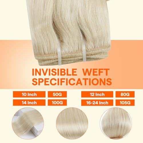 Image of Full Shine Weft Hair Extensions 22 Inch 105G White Blonde Remy Human Hair | Sew In Hair Extensions, Straight Texture, White Blonde Shade, Add Length And Volume, Party Styling, Daily Wear