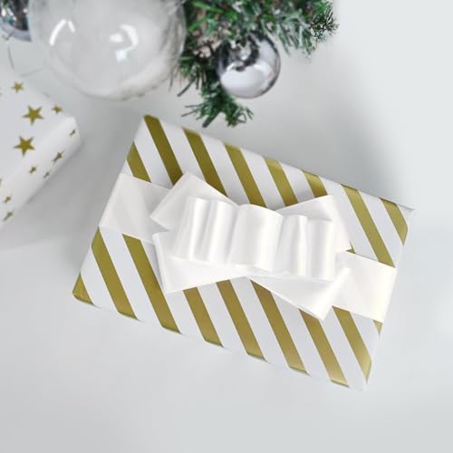 Image of Double Face White Satin Ribbon 1-1 /2 inch X 25 Yards Polyester White Ribbon for Gift Wrapping Very Suitable for Weddings Party Hair Bow Invitation Decorations and More