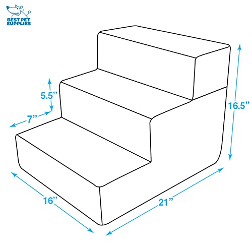 Image of Best Pet Supplies Dog Stairs & Steps - Foam Steps for Small Dogs & Cats, Non-Slip Indoor Balanced Pet Step Support, Dog Ramp, No Assembly, Ash Gray Linen, Foldable 3-Step (16.5-inch Height)