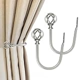 2 Pack Curtain Holdbacks, USFOOK Decorative Window Drapery Tiebacks (2 Pack/1 Pair), Curtain Tie Back Hooks for Wall with Antique Silver Twisted Cage Finials (3.45' L x 5.35' W)