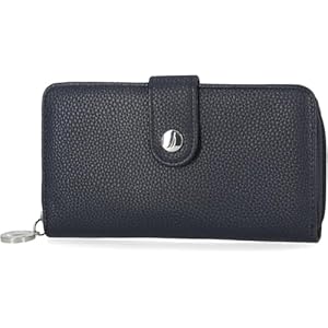 Nautica Be Shore Zip Around Wallet for Women RFID Vegan Leather Clutch, Bifold Organizer with Phone Holder, Card Slots, and Checkbook Pocket, Indigo