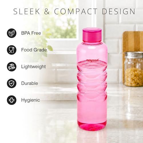Image of Nayasa Revello (Set Pf 6) 1000 ML Pet Fridge Bottles- 1000 ML, Set Of 6, BPA Free, Rust Free, Ideal For Home, Kitchen, School, Office, Multicolor