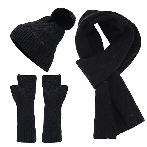 Ensemble hiver tricoté bonnet écharpe cagoule, le cadeau idéal pour rester au chaud