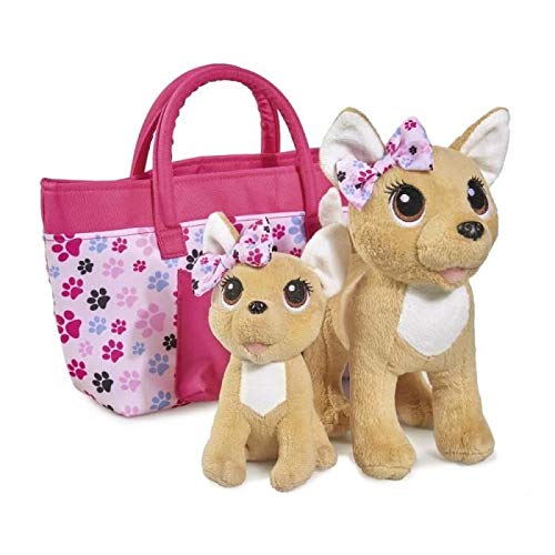Simba 105893213 - ChiChi Love Happy Family, Chihuahua Plüschhunde in zwei verschiedenen Größen, 20/14cm, mit modischer Tasche, ab 3 Jahre