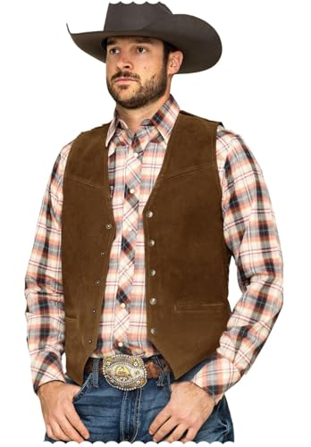 Men's Suede Vest for Men Western Style V-Neck Waistcoat for Wedding Party