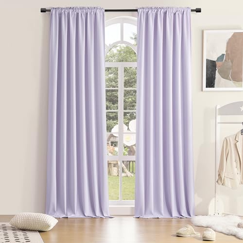 Image of DONREN 96 Inches Long 2 Panels Blackout Curtain Panels for Bedroom - Rod Pocket Thermal Insulated Drapes for Living Room(Lavender Purple,52 W x 96 L)