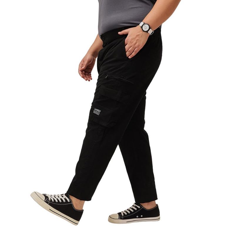 UNSTD Men Plus Size Cargo Trousers for Men Stretchable Regular Fit Mid Rise 8 Pocket 100% Cotton Big and Tall Cargo Pants ...